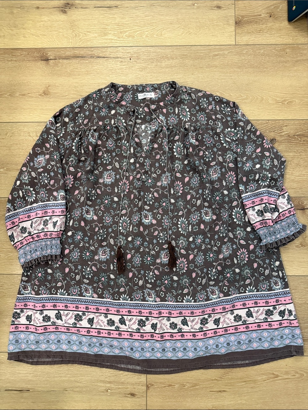 NATURAL LIFE Boho Peasant Tunic Blouse 3/4 Sleeve